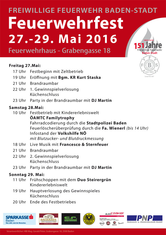 Feuerwehrfest Baden-Stadt - 27. - 29.Mai 2016 - Grabengasse 18
