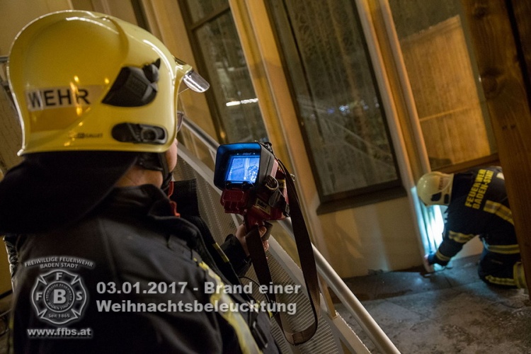 20170103 Nachkontrolle nach Brand Aussenbeleuchtung Casino Baden Foto: Stefan Schneider FF Baden-Stadt
